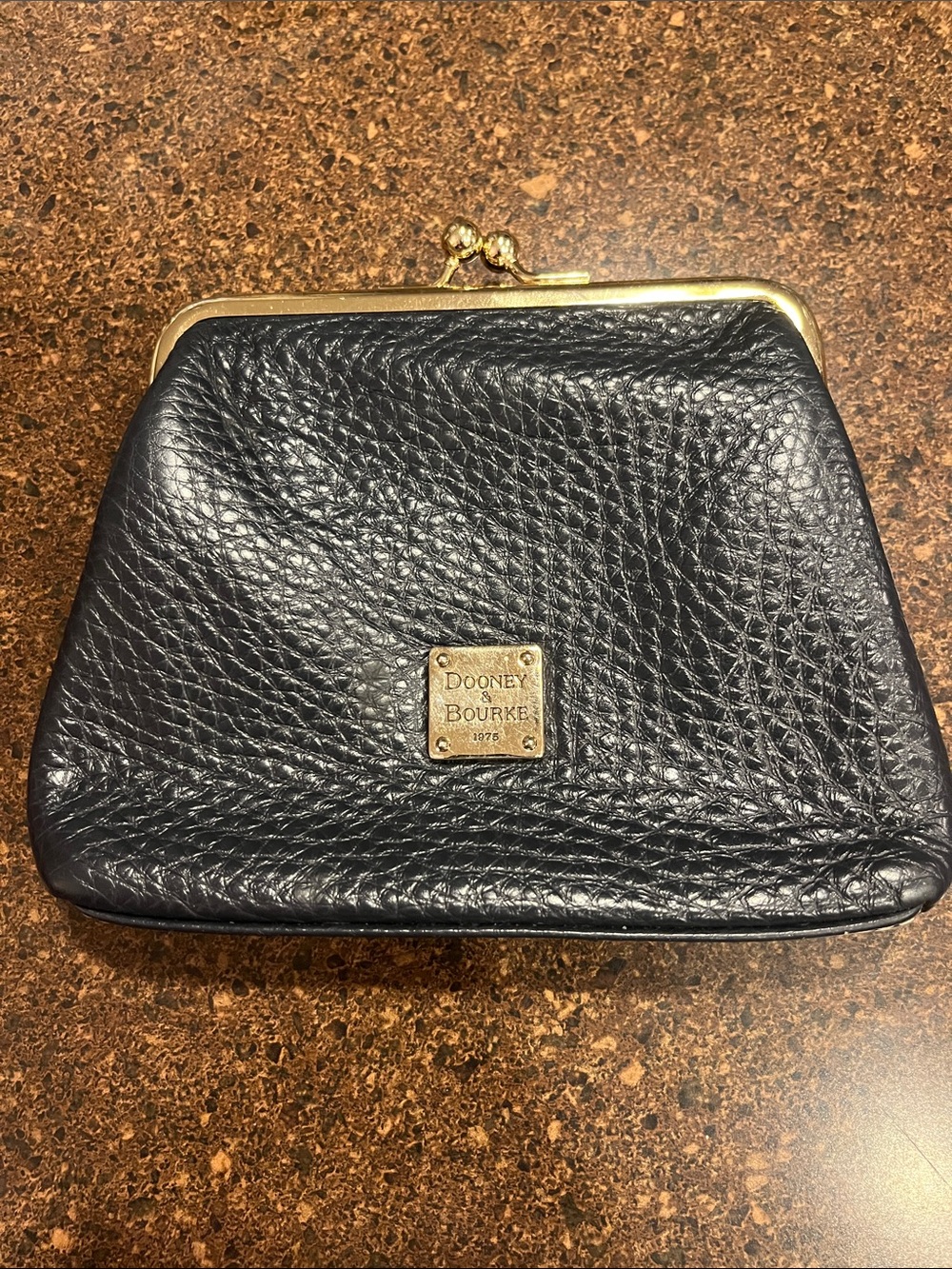 Dooney & Bourke Black Pebbled Leather Kiss-Lock Wristlet Clutch